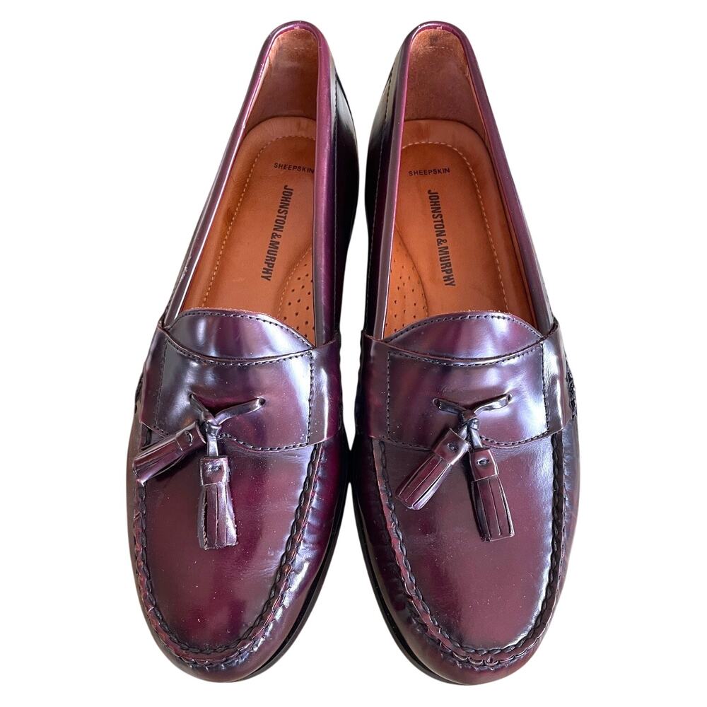 Men's Size 10.5 JOHNSTON & MURPHY Hayes Burgundy Tassel Loafer Shoes EUC